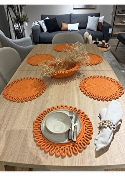 Turuncu Galaxy Modern Jüt Supla Yuvarlak 7'li Set Sofra Şıklığı İçin fırsatları