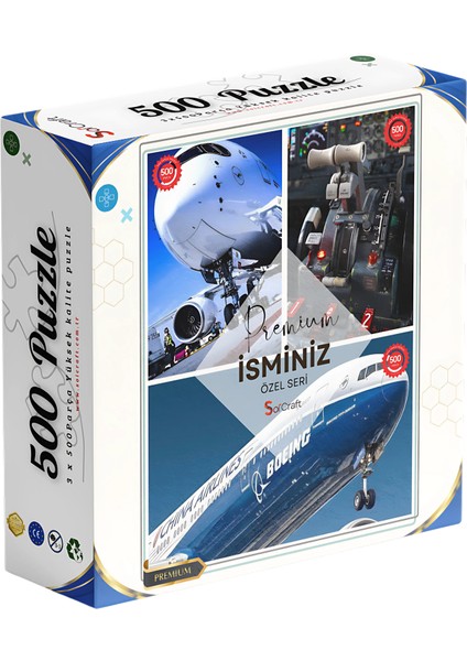 3 Lü 500 Parça Puzzle Boeing ile Yolculuk Kişiye Özel