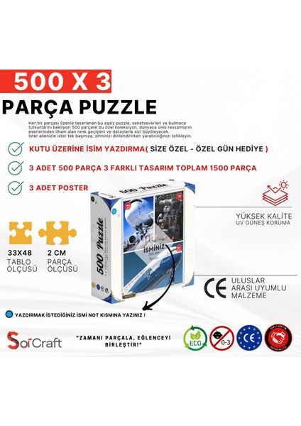 3 Lü 500 Parça Puzzle Boeing ile Yolculuk Kişiye Özel modelleri