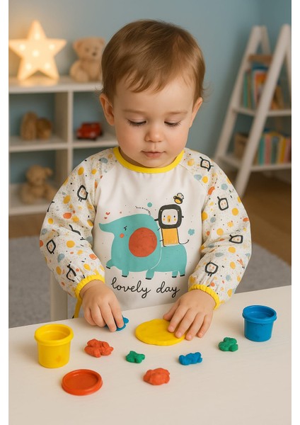 Unisex Bebek 0-36 Ay Cepli Uzun Kollu Aktivite Hobi Mama Önlüğü