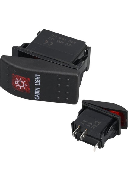 Kabin Sembollü Işıklı 3 Pinli On-Off 12-24V Marin Switch