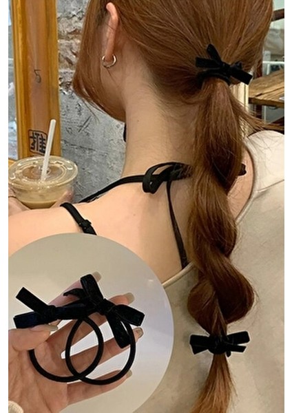 Kadın 2'li Siyah Kadife Fiyonk Toka