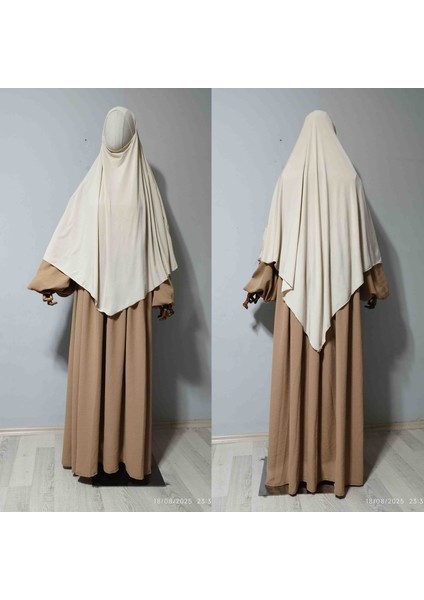 Maksi Boy Sandy Sufle Khimar Hazır Hijab Eşarp Ten Rengi