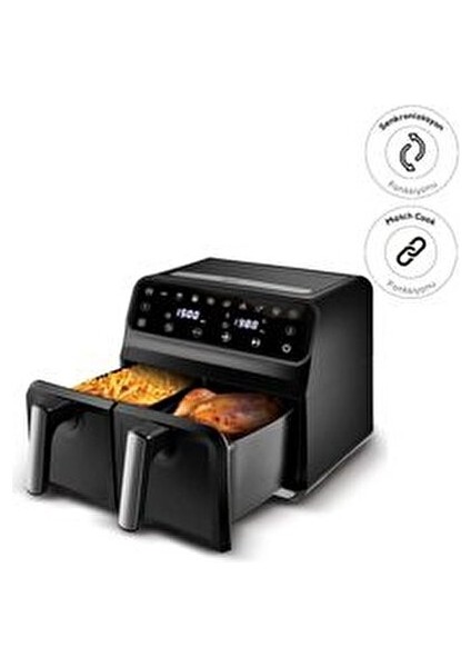 Xxxl 4+4 Litre Çift Hazne Dijital Kullanım 7 Pişirme Modu -Makinede Yıkanabilir Airfryer