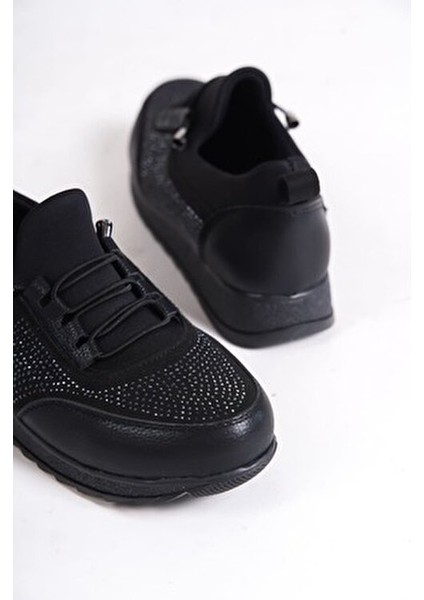Rosa Bağcıklı Lastikli Ortopedik Rahat Taban Cilt Taş Detaylı Babet Anne Ayakkabısı St Siyah fiyatları