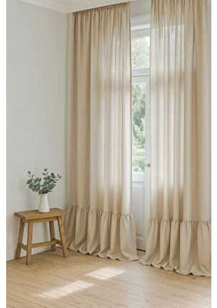 Home Art Atelier Fırfırlı Vintage Keten Fon Perde Bej Renkli Tek Kanat Pilesiz Tasarım modelleri