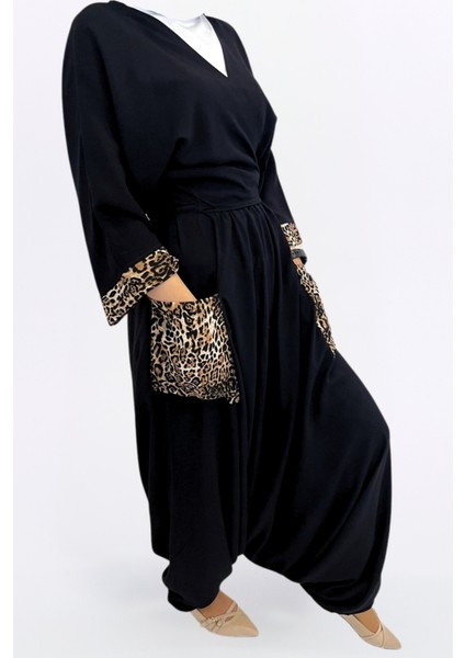 Otantik Bohem Şalvar- Viskon Kumaş Rahat Kalıp Leopar Detay Cepli Şık Otantik Bohem Tarzı Kadın Şalvar