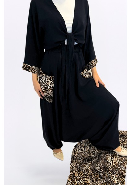 Otantik Bohem Şalvar- Viskon Kumaş Rahat Kalıp Leopar Detay Cepli Şık Otantik Bohem Tarzı Kadın Şalvar
