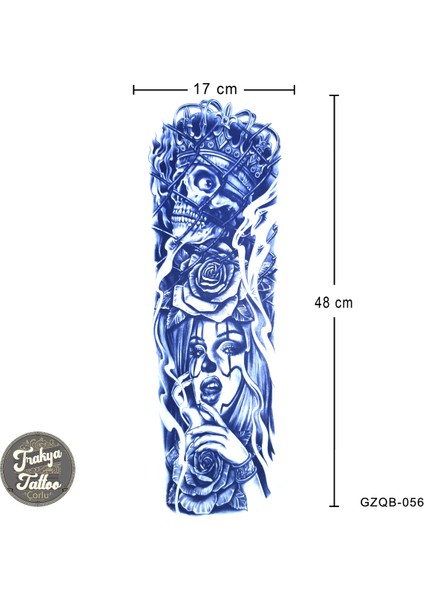 Yarı Kalıcı Dövme Geçici Tam Kol Kuru Kafa Gül Dövme