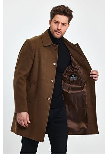 Erkek Taba Regular Fit Kaşe Kaban Gömlek Yaka Uzun Kol Astarlı Günlük Kullanım İçin fiyatları