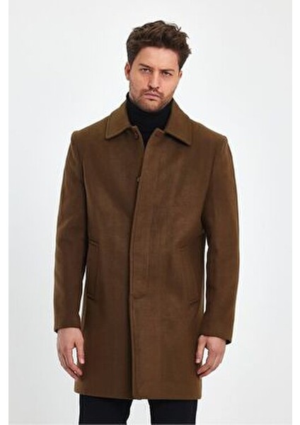 Erkek Taba Regular Fit Kaşe Kaban Gömlek Yaka Uzun Kol Astarlı Günlük Kullanım İçin modelleri