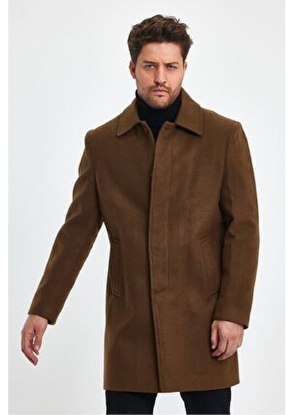 Erkek Taba Regular Fit Kaşe Kaban Gömlek Yaka Uzun Kol Astarlı Günlük Kullanım İçin fırsatları