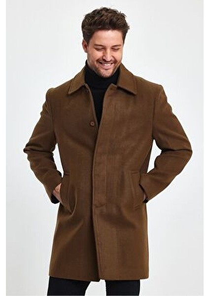 Erkek Taba Regular Fit Kaşe Kaban Gömlek Yaka Uzun Kol Astarlı Günlük Kullanım İçin indirimleri