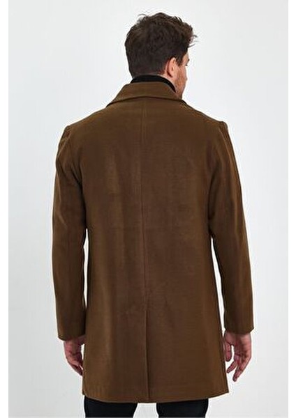 Erkek Taba Regular Fit Kaşe Kaban Gömlek Yaka Uzun Kol Astarlı Günlük Kullanım İçin