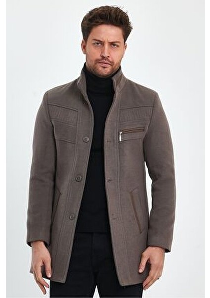 Erkek Dar Kalıp Vizon Kaşe Kaban Dik Yaka Astarlı Günlük Kullanım İçin modelleri