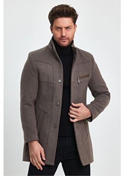 Erkek Dar Kalıp Vizon Kaşe Kaban Dik Yaka Astarlı Günlük Kullanım İçin fırsatları