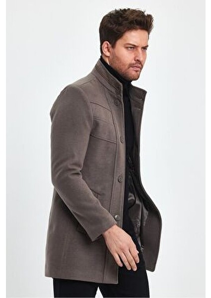 Erkek Dar Kalıp Vizon Kaşe Kaban Dik Yaka Astarlı Günlük Kullanım İçin indirimleri