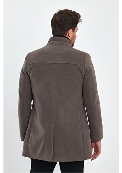 Erkek Dar Kalıp Vizon Kaşe Kaban Dik Yaka Astarlı Günlük Kullanım İçin