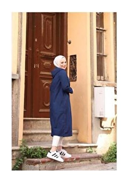 Denim Kapşonlu Kap- Denin Pardesü Mavi- modelleri