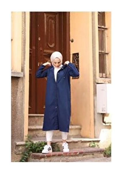 Denim Kapşonlu Kap- Denin Pardesü Mavi- fırsatları