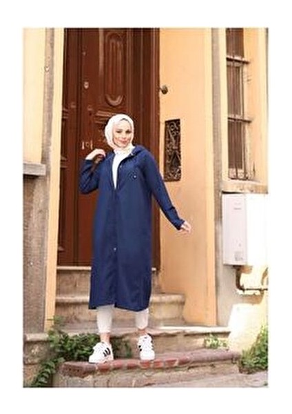 Denim Kapşonlu Kap- Denin Pardesü Mavi- indirimleri