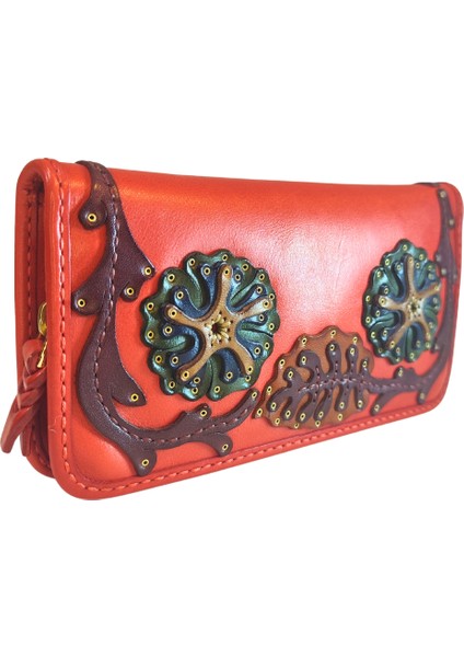 %100 Deri El Yapımı Yatay Telefon Bölmeli Fermuarlı ve Çıt Çıtlı Kadın Cüzdan (Liva) modelleri