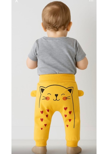 Pamuklu Kulaklı Kedi Baskılı Tek Alt Eşofman Pijama