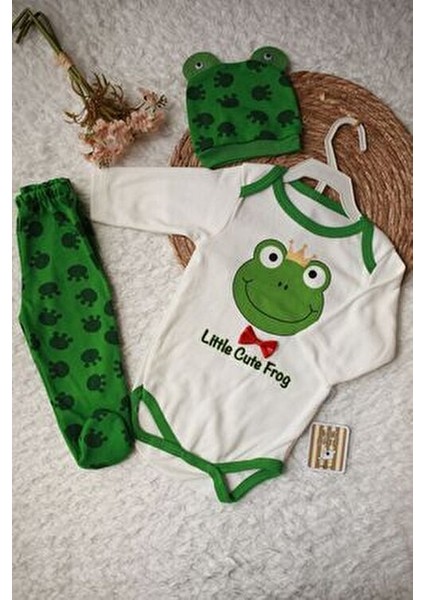 Minibird Bebek Kurbağa Baskılı Body Zıbın Seti Unisex 0-6 Ay İçin Eğlenceli Tasarım