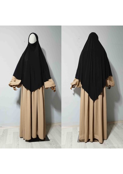 Maksi Boy Sandy Sufle Khimar Hazır Hijab Eşarp Siyah
