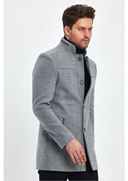 Erkek Açık Gri Kaşe Kaban Slim Fit Hakim Yaka Günlük Tarz fiyatları