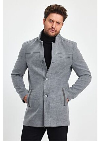 Erkek Açık Gri Kaşe Kaban Slim Fit Hakim Yaka Günlük Tarz fırsatları
