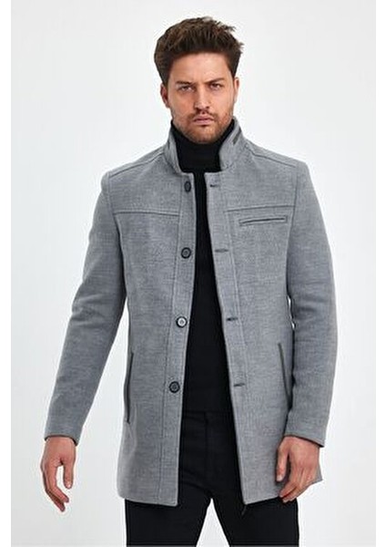 Erkek Açık Gri Kaşe Kaban Slim Fit Hakim Yaka Günlük Tarz indirimleri