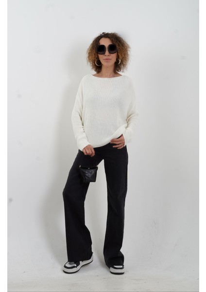 Ekru Kayık Yaka Basic Triko Kazak fiyatları