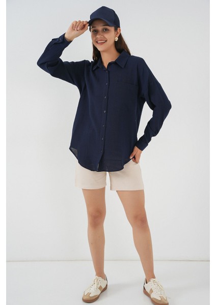 Kadın Bdart Büyük Boy Uzun Kollu Düğmeli Gömlek Lacivert fiyatları