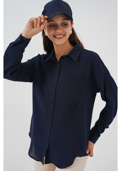 Kadın Bdart Büyük Boy Uzun Kollu Düğmeli Gömlek Lacivert fırsatları