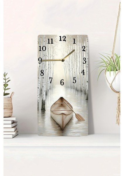 Kayık ve Orman Manzaralı Uv Baskı Mdf Tablo Saat 30X60 cm – USD191