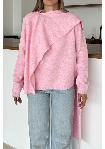 Kendinden Atkılı Triko Kazak Pembe 8266 modelleri