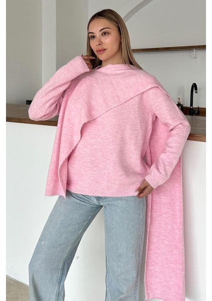 Kendinden Atkılı Triko Kazak Pembe 8266 indirimleri
