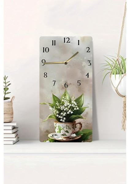 Çiçek Desenli Fincan Tasarımlı Uv Baskı Mdf Tablo Saat 30X60 cm – USD196