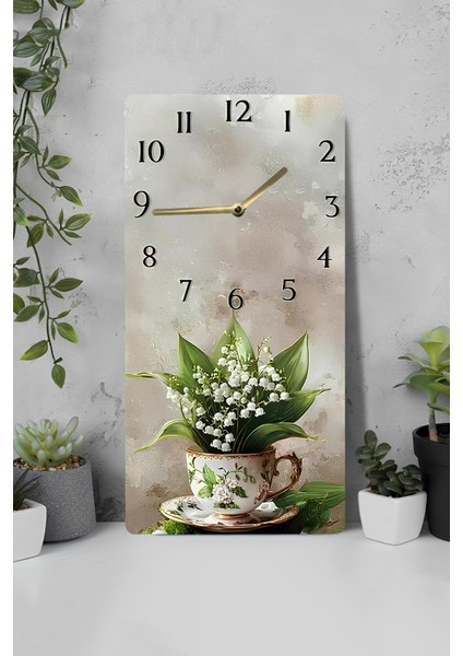 Çiçek Desenli Fincan Tasarımlı Uv Baskı Mdf Tablo Saat 30X60 cm – USD196