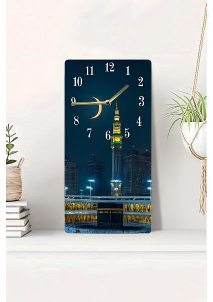 Kâbe ve Hilal Manzaralı Uv Baskı Mdf Tablo Saat 30X60 cm – USD190