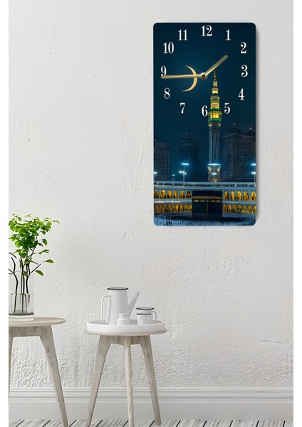 Kâbe ve Hilal Manzaralı Uv Baskı Mdf Tablo Saat 30X60 cm – USD190 indirimleri