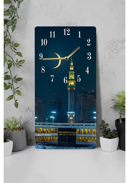 Kâbe ve Hilal Manzaralı Uv Baskı Mdf Tablo Saat 30X60 cm – USD190