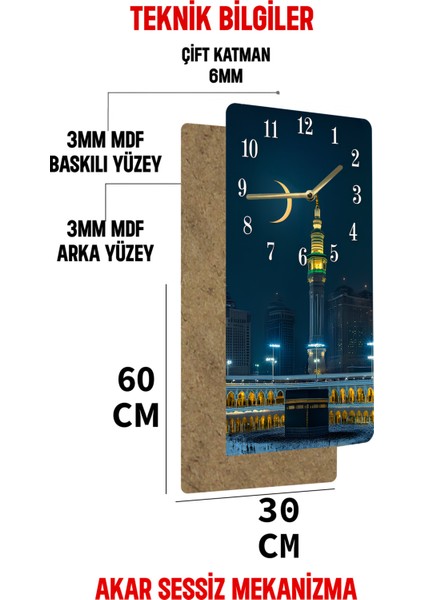 Kâbe ve Hilal Manzaralı Uv Baskı Mdf Tablo Saat 30X60 cm – USD190