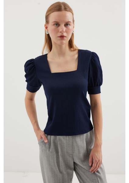 Kadın BDART Slim Fit Kare Yaka Bluz Blue