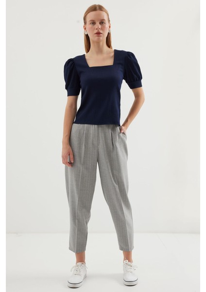 Kadın BDART Slim Fit Kare Yaka Bluz Blue