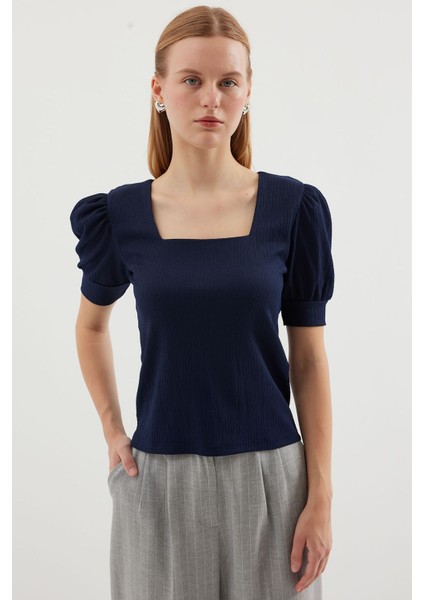 Kadın BDART Slim Fit Kare Yaka Bluz Blue