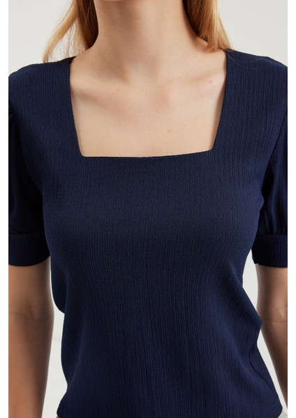 Kadın BDART Slim Fit Kare Yaka Bluz Blue