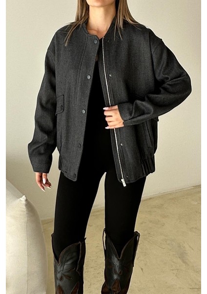 Çıt Çıt Detaylı Balıksırtı Bomber Kaşe Ceket Antrasit 8275 modelleri