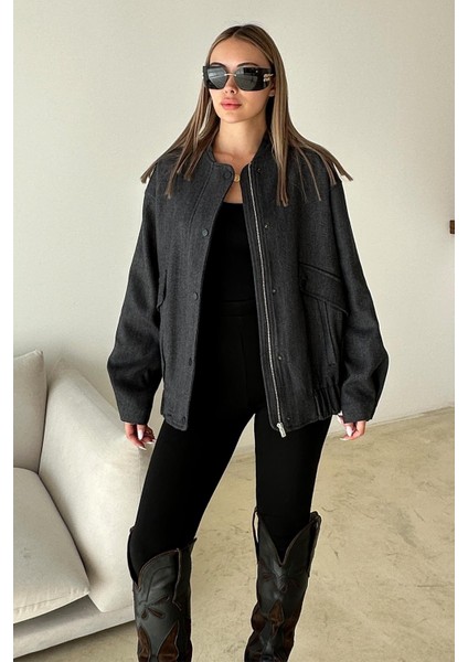 Çıt Çıt Detaylı Balıksırtı Bomber Kaşe Ceket Antrasit 8275 fırsatları